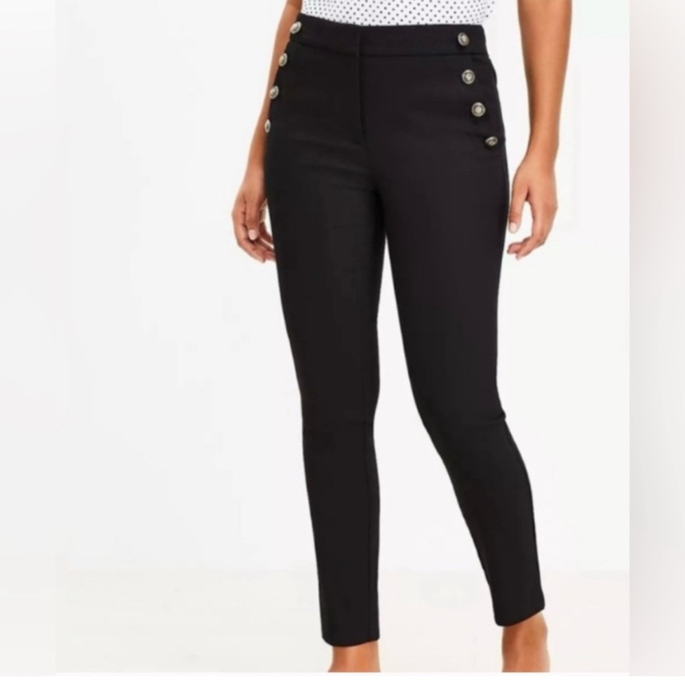 LOFT The Sutton Skinny Black Trousers With Gold Buttons.